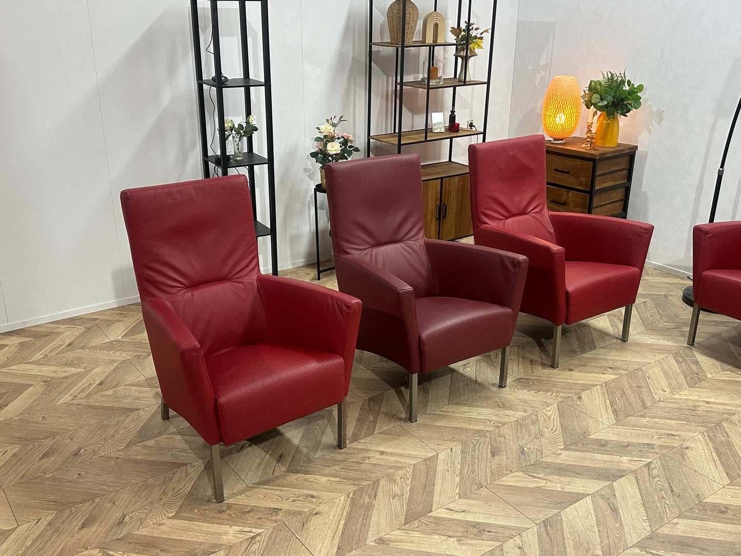 Rode Echt Lederen Stoelen Set