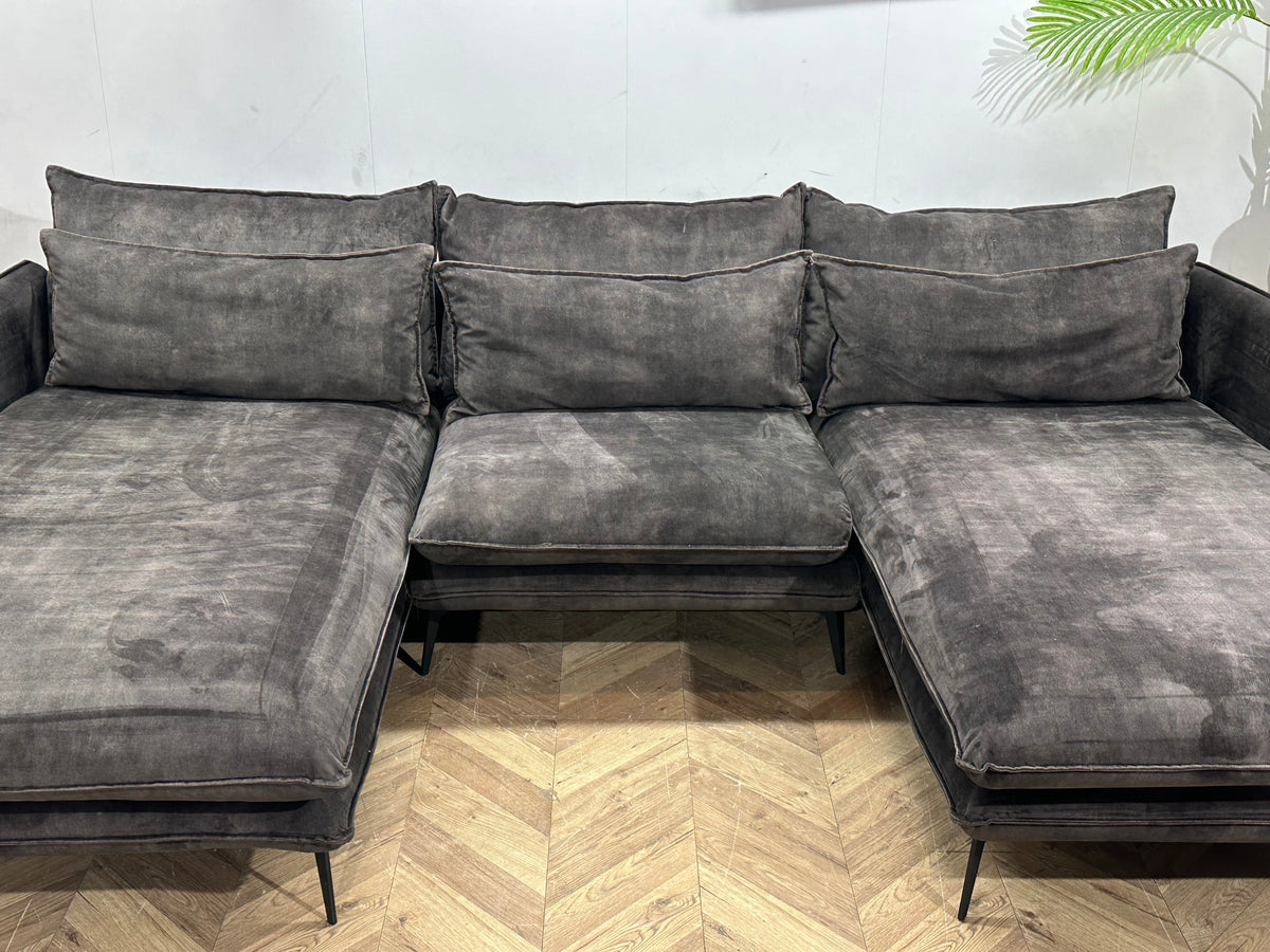 Antraciet Velvet U Zetel ~ Losse Kussens Met Afneembare Hoezen