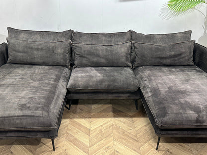 Antraciet Velvet U Zetel ~ Losse Kussens Met Afneembare Hoezen