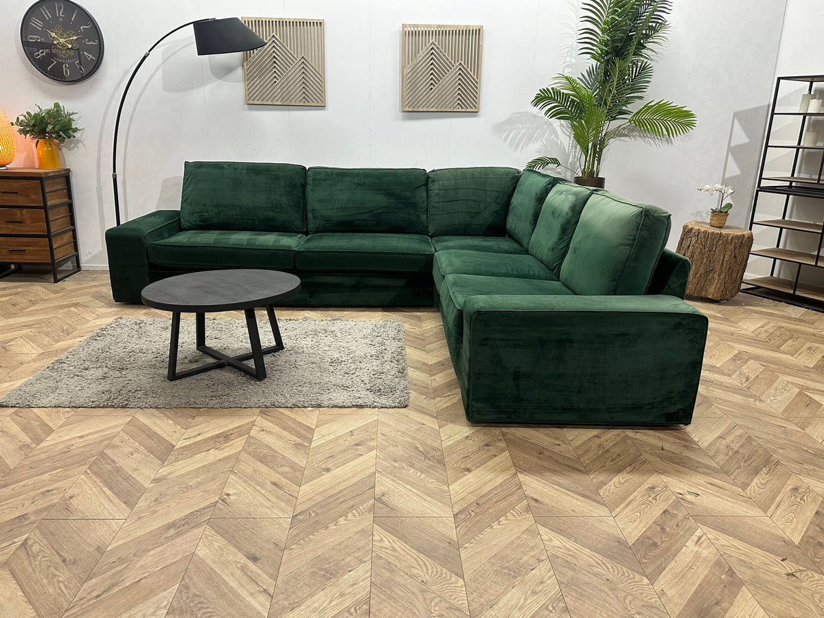 Groene Velvet Hoekzetel ~ Losse Kussens Met Afneembare Hoezen