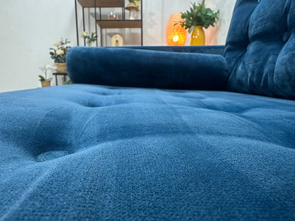Blauwe Velvet 3-Zits Zetel ~ Losse Kussens Met Afneembare Hoezen