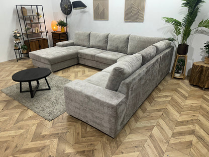 Grijze Velvet U Zetel ~ Losse Rugkussens Met Afneembare Hoezen