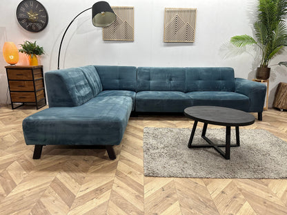 Blauwe Velvet Hoekzetel ~ Vaste Kussens