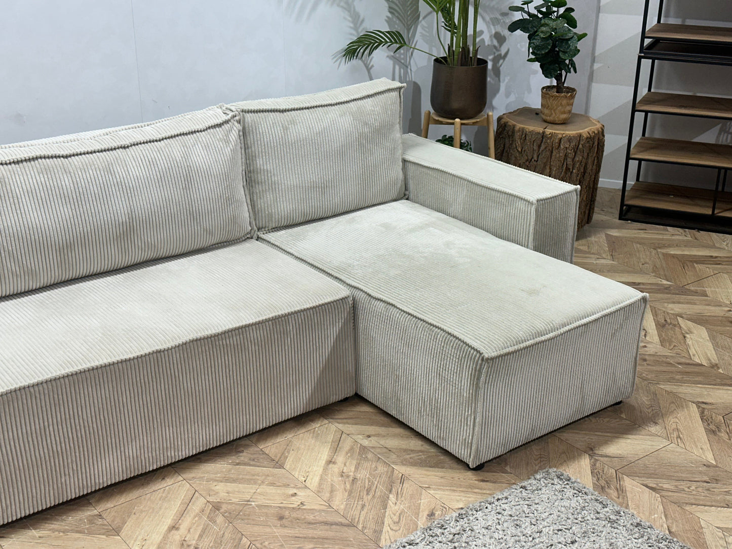 !Showroommodel! Witte Ribstof U Zetel ~ Slaapfunctie