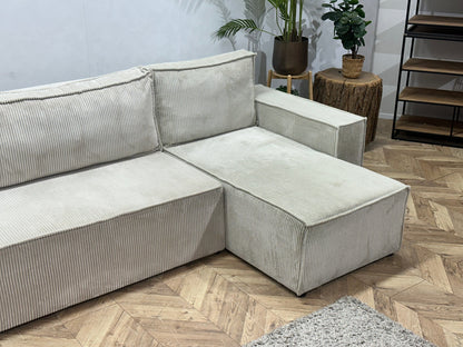 !Showroommodel! Witte Ribstof U Zetel ~ Slaapfunctie