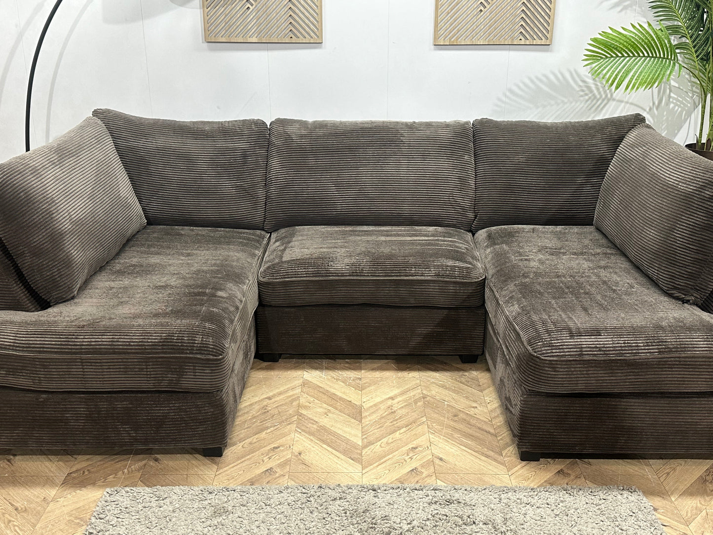 Taupe Ribstof U Zetel Inc Hocker ~ Losse Kussens Met Afneembare Hoezen