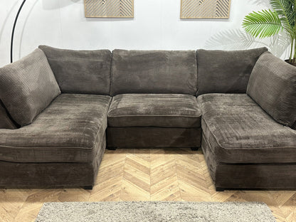 Taupe Ribstof U Zetel Inc Hocker ~ Losse Kussens Met Afneembare Hoezen
