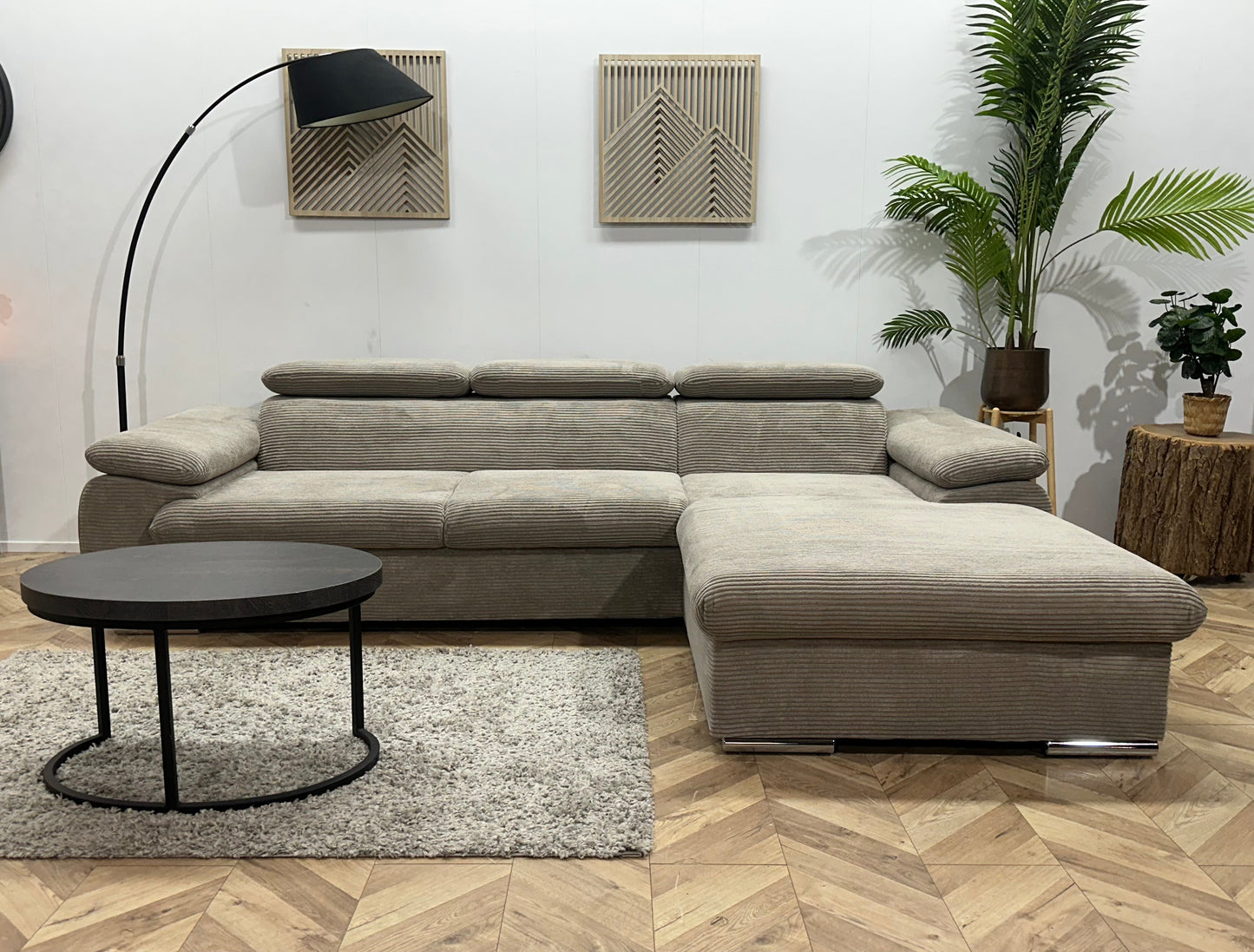 !Showroommodel! Licht Bruine Ribstof Hoekzetel ~ Verstelbare Hoofdsteunen