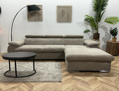 !Showroommodel! Licht Bruine Ribstof Hoekzetel ~ Verstelbare Hoofdsteunen