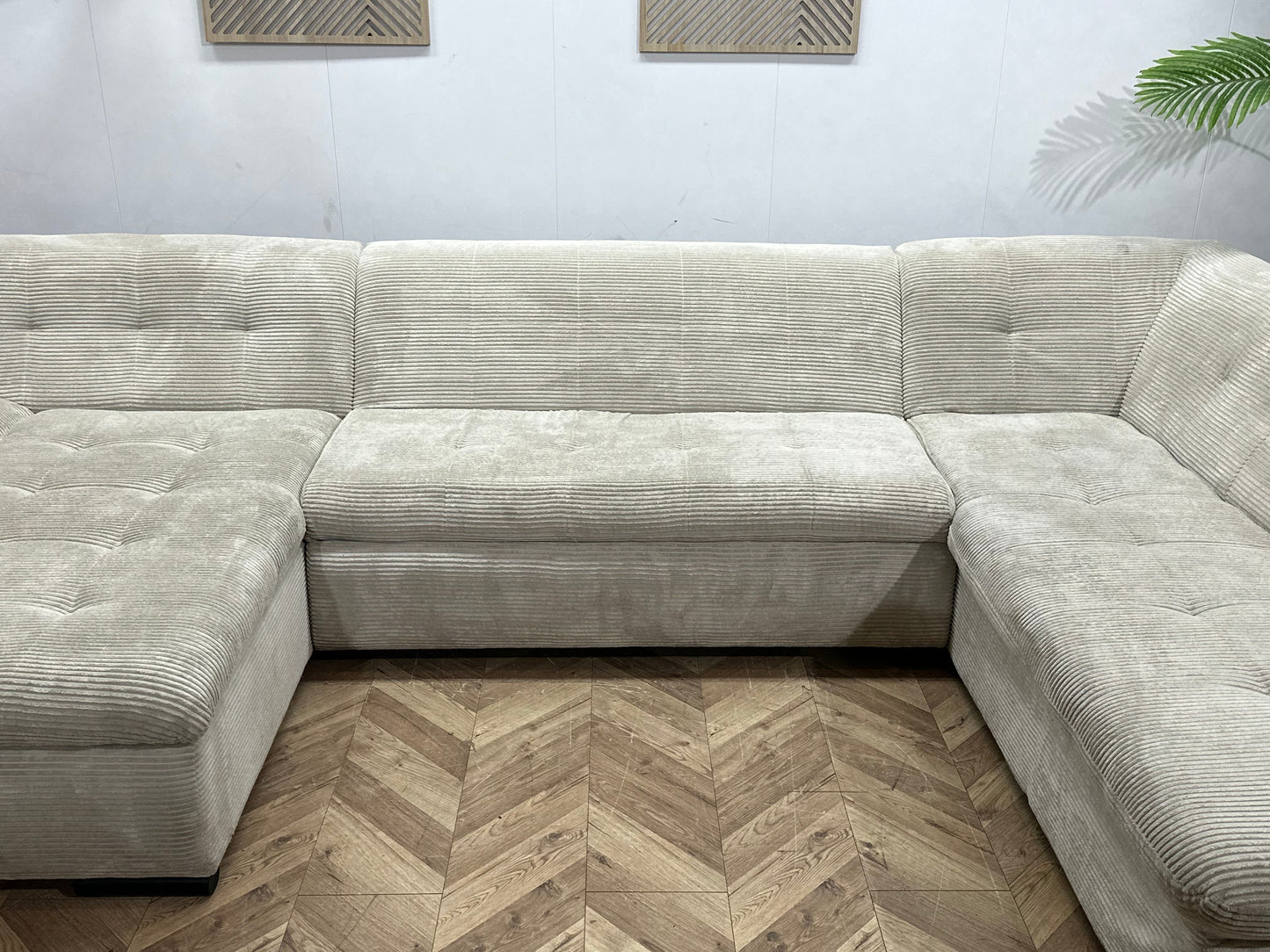 !Showroommodel! Witte Ribstof U Zetel ~ Slaapfunctie
