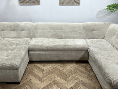 !Showroommodel! Witte Ribstof U Zetel ~ Slaapfunctie