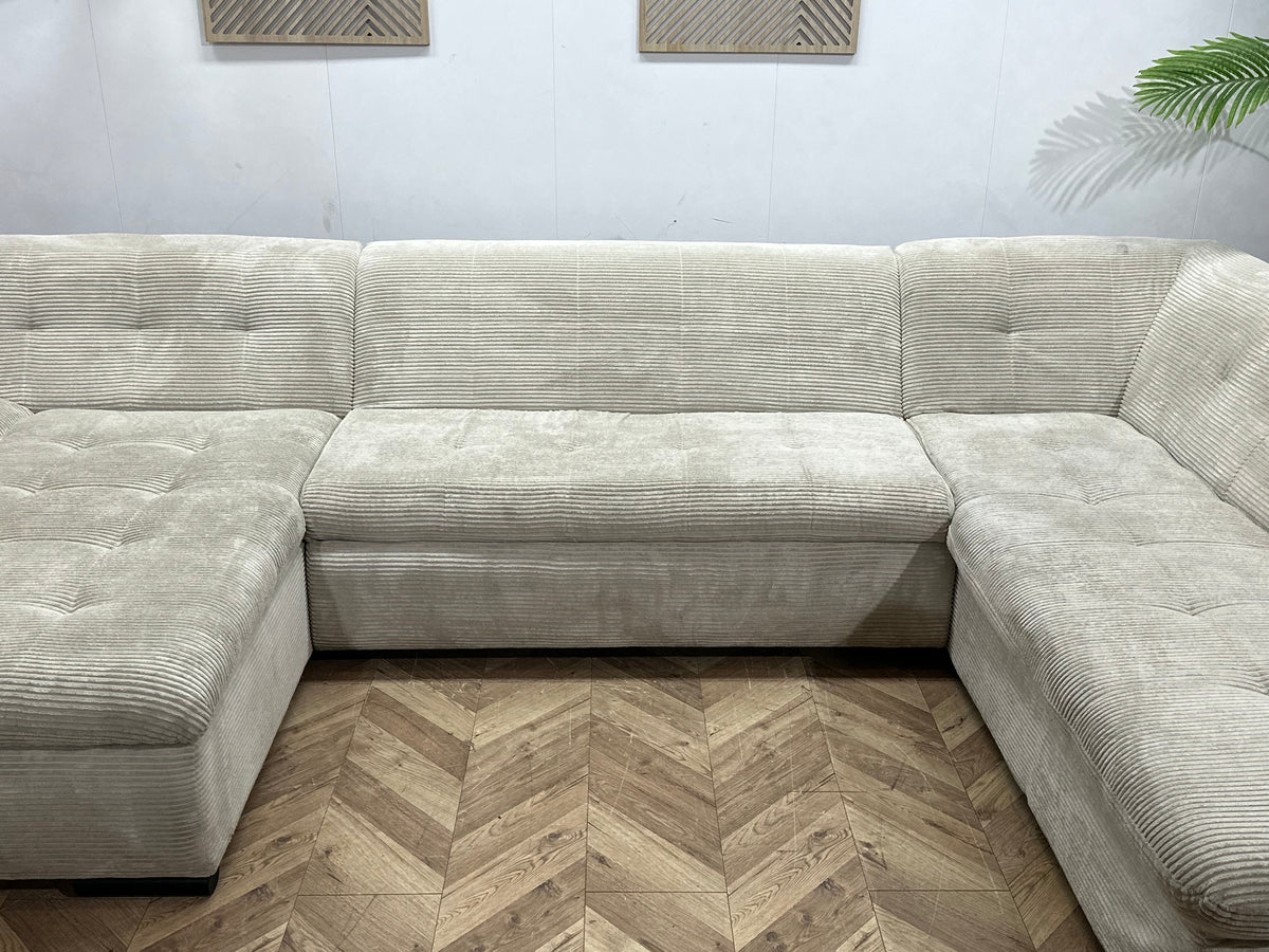 !Showroommodel! Witte Ribstof U Zetel ~ Slaapfunctie