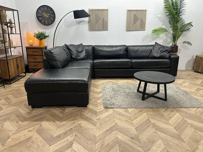N-Joy Zwarte Leather Look Hoekzetel ~ Losse Kussens Met Afneembare Hoezen