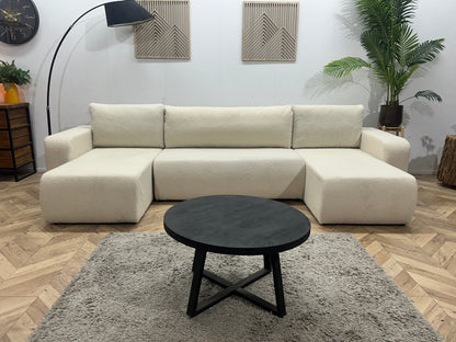 !Showroommodel! Witte Bouclé Stoffen U Zetel ~ Slaapfunctie