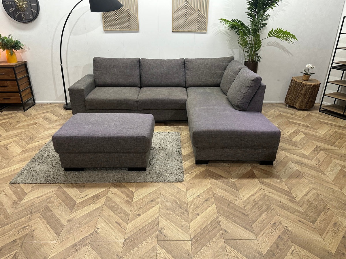 Grijze Hoekzetel Inc Hocker ~ Losse Rugkussens Met Afneembare Hoezen