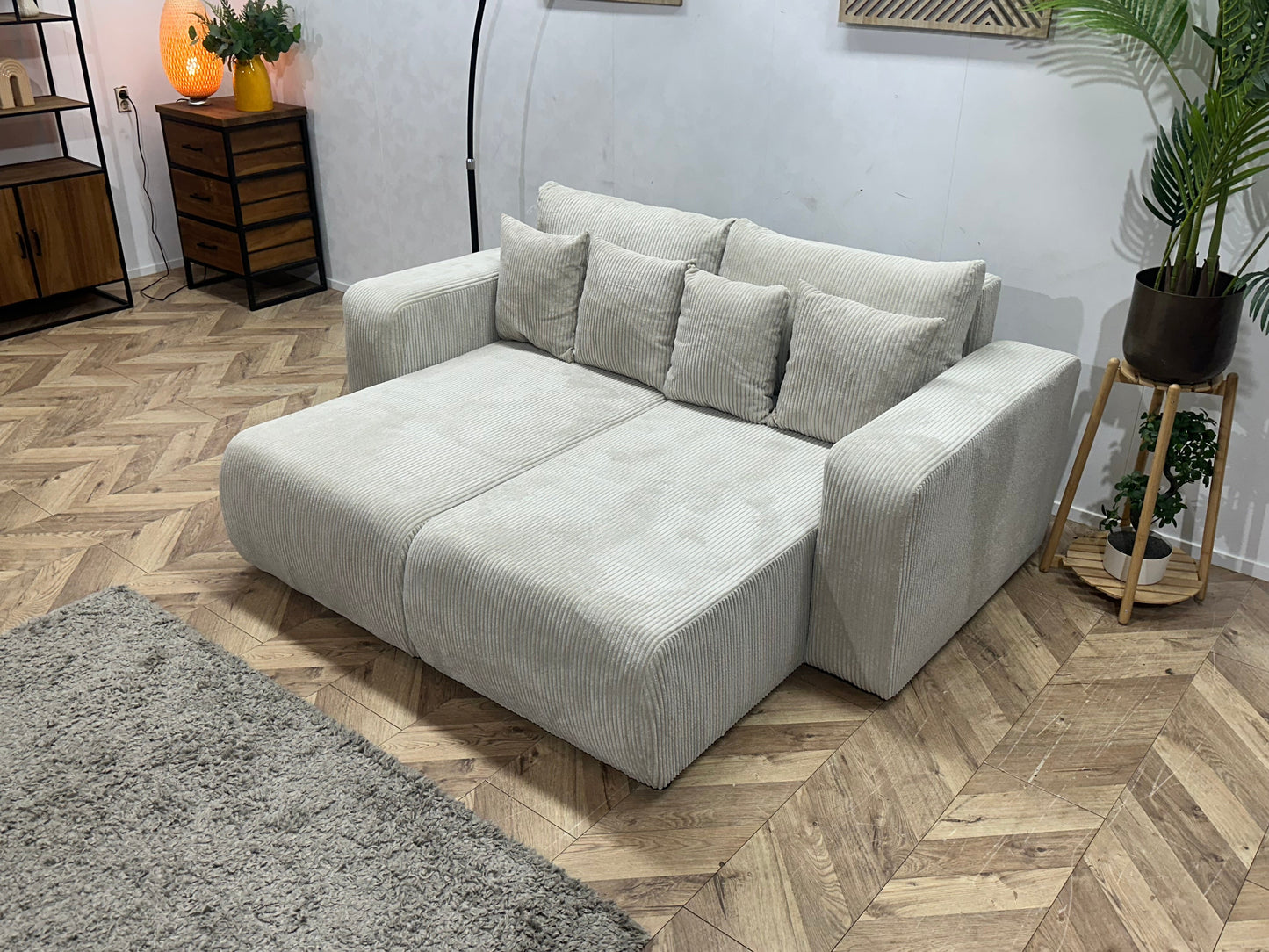 !Showroommodel! Witte Ribstof Lounge Zetel