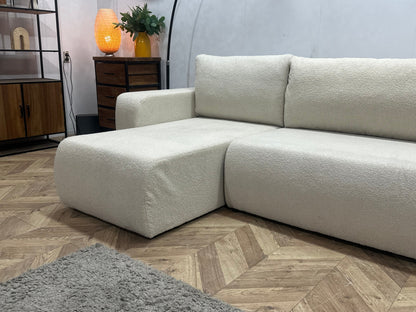 !Showroommodel! Witte Bouclé Stoffen U Zetel ~ Slaapfunctie