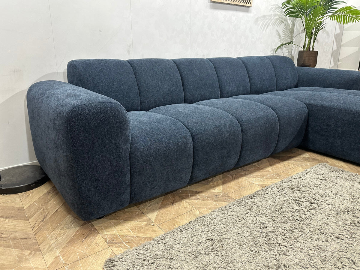 !Showroommodel! Blauwe Chenille Stoffen Hoekzetel