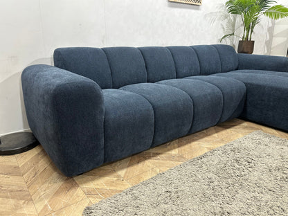 !Showroommodel! Blauwe Chenille Stoffen Hoekzetel
