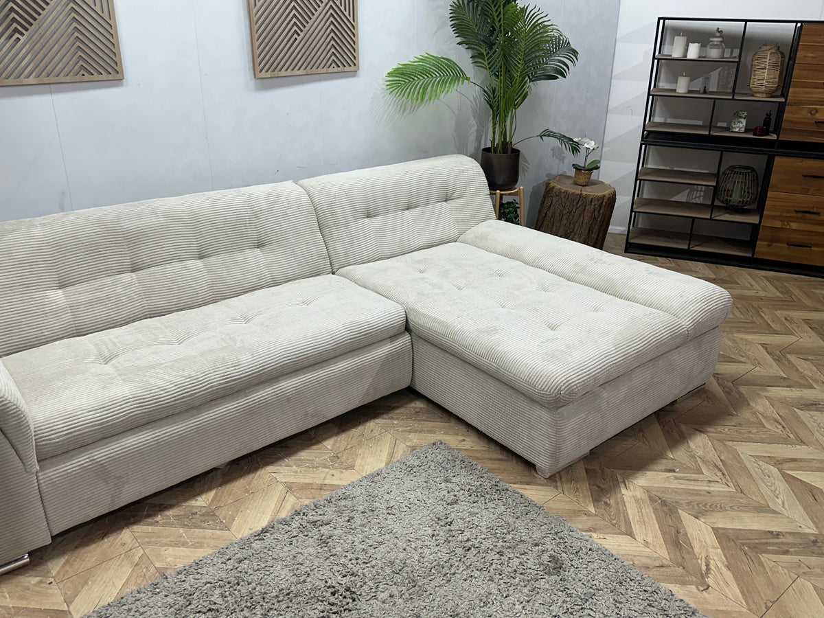 !Showroommodel! Witte/Crème  Ribstof Hoekzetel ~ Slaapfunctie