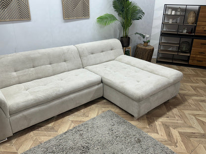 !Showroommodel! Witte Ribstof Hoekzetel ~ Slaapfunctie