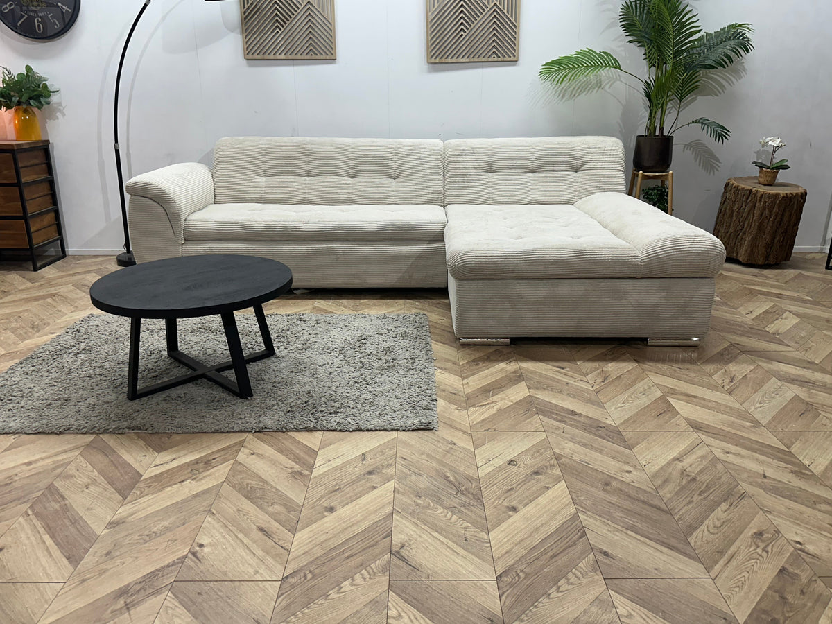 !Showroommodel! Witte Ribstof Hoekzetel ~ Slaapfunctie