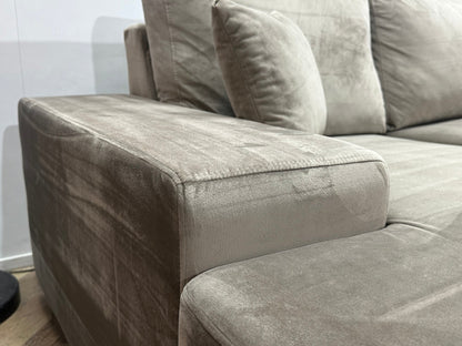 Grijze/Beige Velvet U Zetel ~ Losse Rugkussens Met Afneembare Hoezen