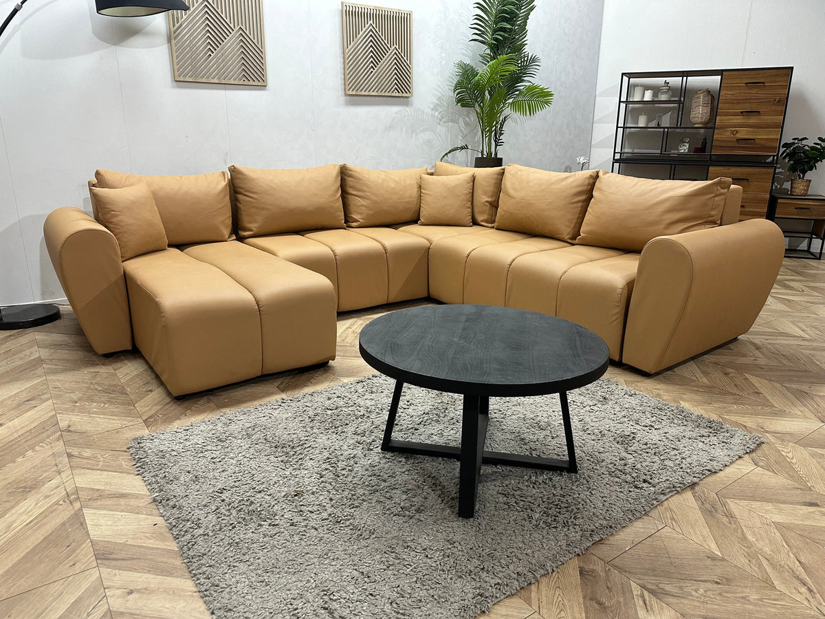 Licht Bruine Leather Look U Zetel ~ Slaapfunctie