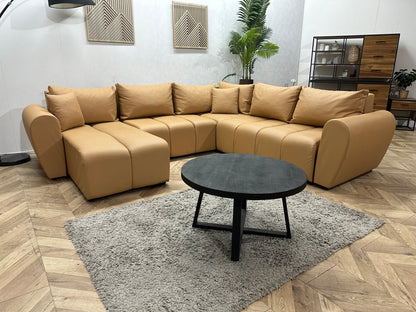 Licht Bruine Leather Look U Zetel ~ Slaapfunctie