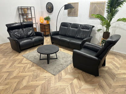 Zwarte Echt Lederen Zetels Set Inc Fauteuil ~ Relaxfunctie