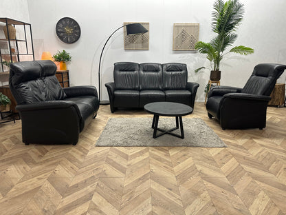 Zwarte Echt Lederen Zetels Set Inc Fauteuil ~ Relaxfunctie