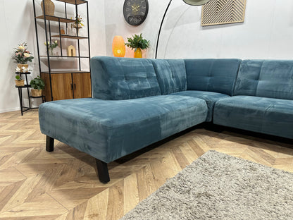 Blauwe Velvet Hoekzetel ~ Vaste Kussens