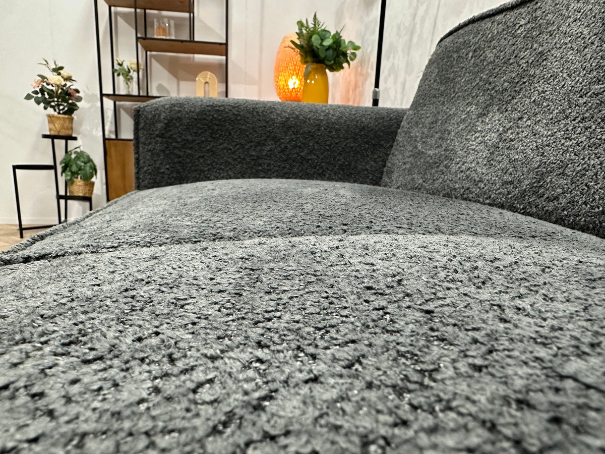 !Showroommodel! Grijze Bouclé Stoffen Hoekzetel