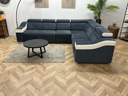 Blauwe/Witte Velvet/Leather Look Hoekzetel ~ Meerdere Opstellingen