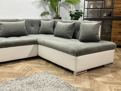 !Showroommodel! Grijze/Witte Velvet/Leather Look U Zetel