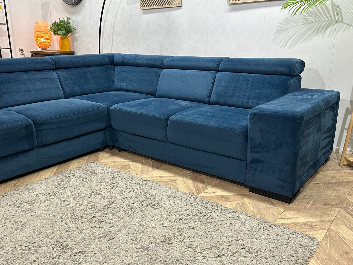 Blauwe Velvet Hoekzetel ~ Verstelbare Hoofdsteunen