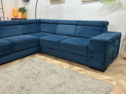 Blauwe Velvet Hoekzetel ~ Verstelbare Hoofdsteunen
