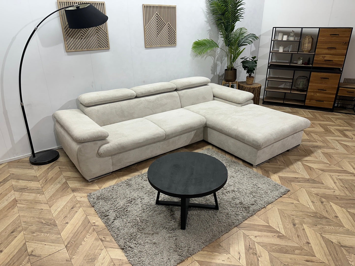!Showroommodel! Witte Ribstof Hoekzetel ~ Verstelbare Hoofdsteunen