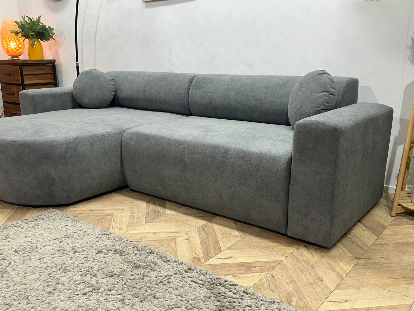 !Showroommodel! Grijze Velvet Hoekzetel ~ Slaapfunctie
