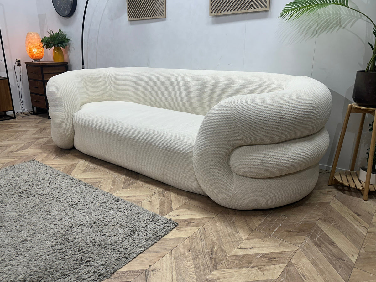 Witte Bouclé Stoffen 2.5-Zits Zetel ~ Vaste Kussens
