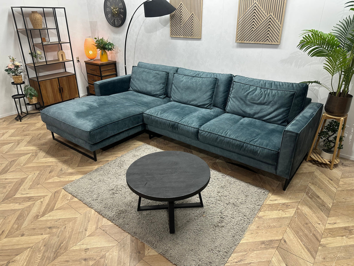 Blauwe Velvet Hoekzetel ~ Losse Kussens Met Afneembare Hoezen