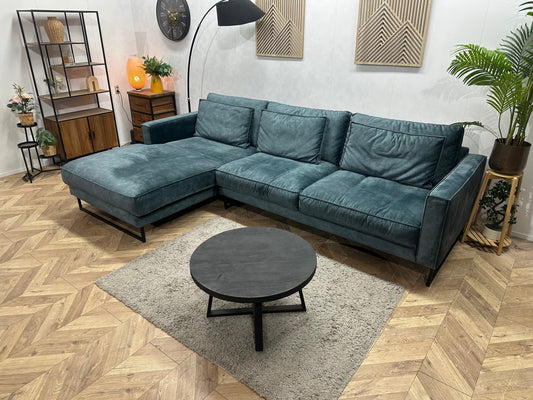 Blauwe Velvet Hoekzetel ~ Losse Kussens Met Afneembare Hoezen