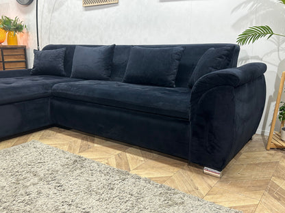 !Showroommodel! Zwarte Velvet Hoekzetel ~ Slaapfunctie