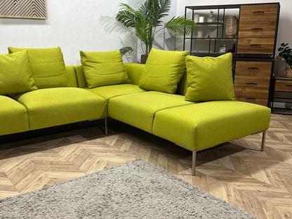 Montèl Groene/Gele Suede Stoffen U Zetel ~ Losse Rugkussens Met Afneembare Hoezen