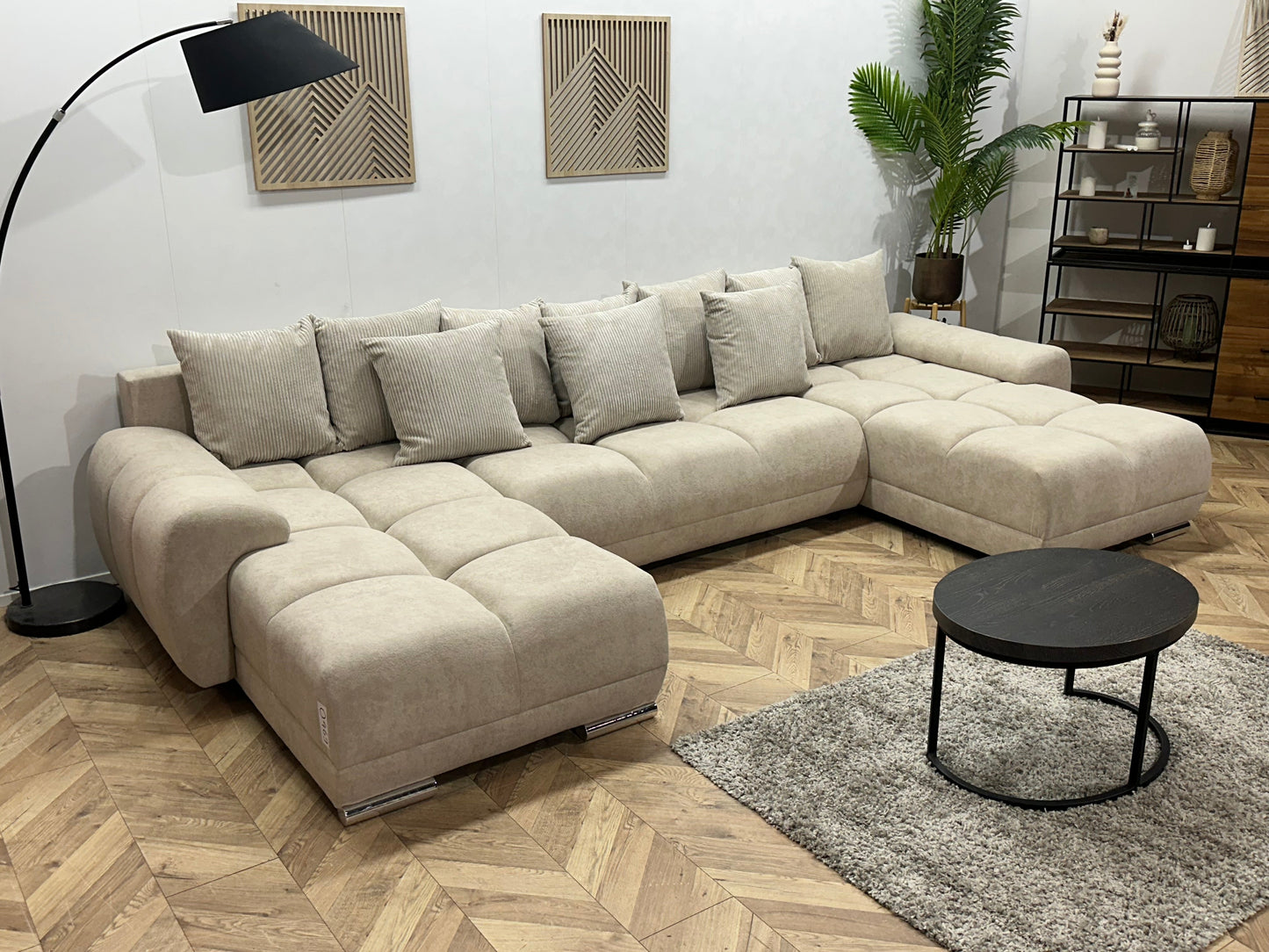 !Showroommodel! Crème Velvet U Zetel ~ Losse Ribstof Rugkussens
