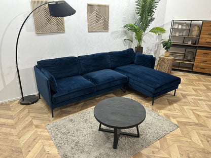 Blauwe Velvet Hoekzetel ~ Losse Rugkussens Met Afneembare Hoezen