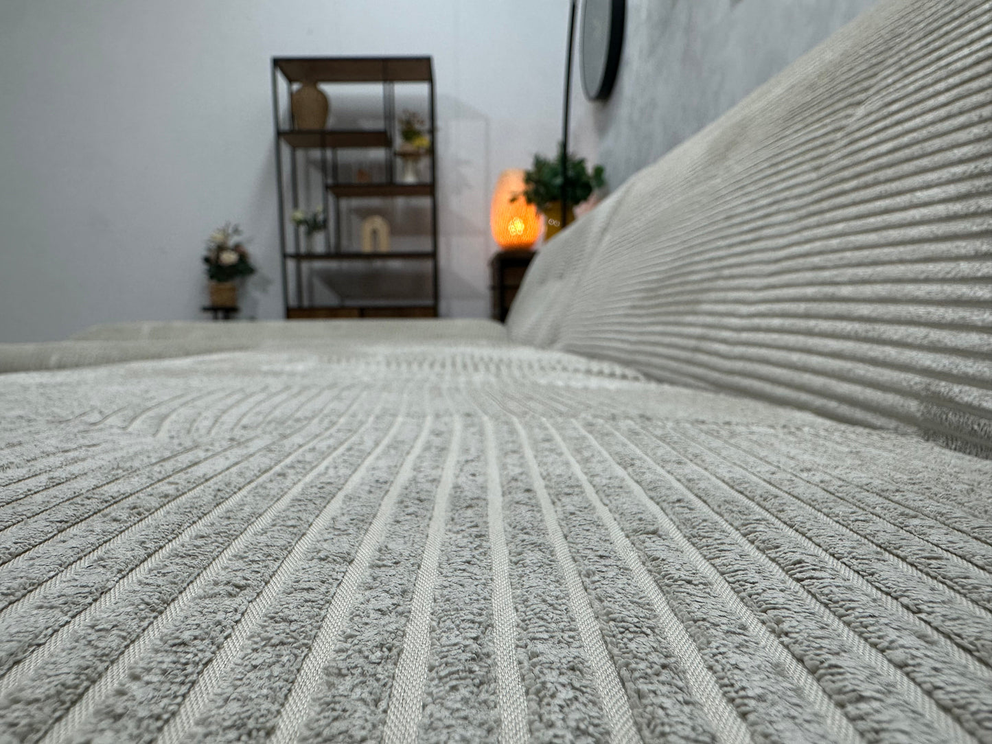 !Showroommodel! Witte Ribstof U Zetel ~ Slaapfunctie