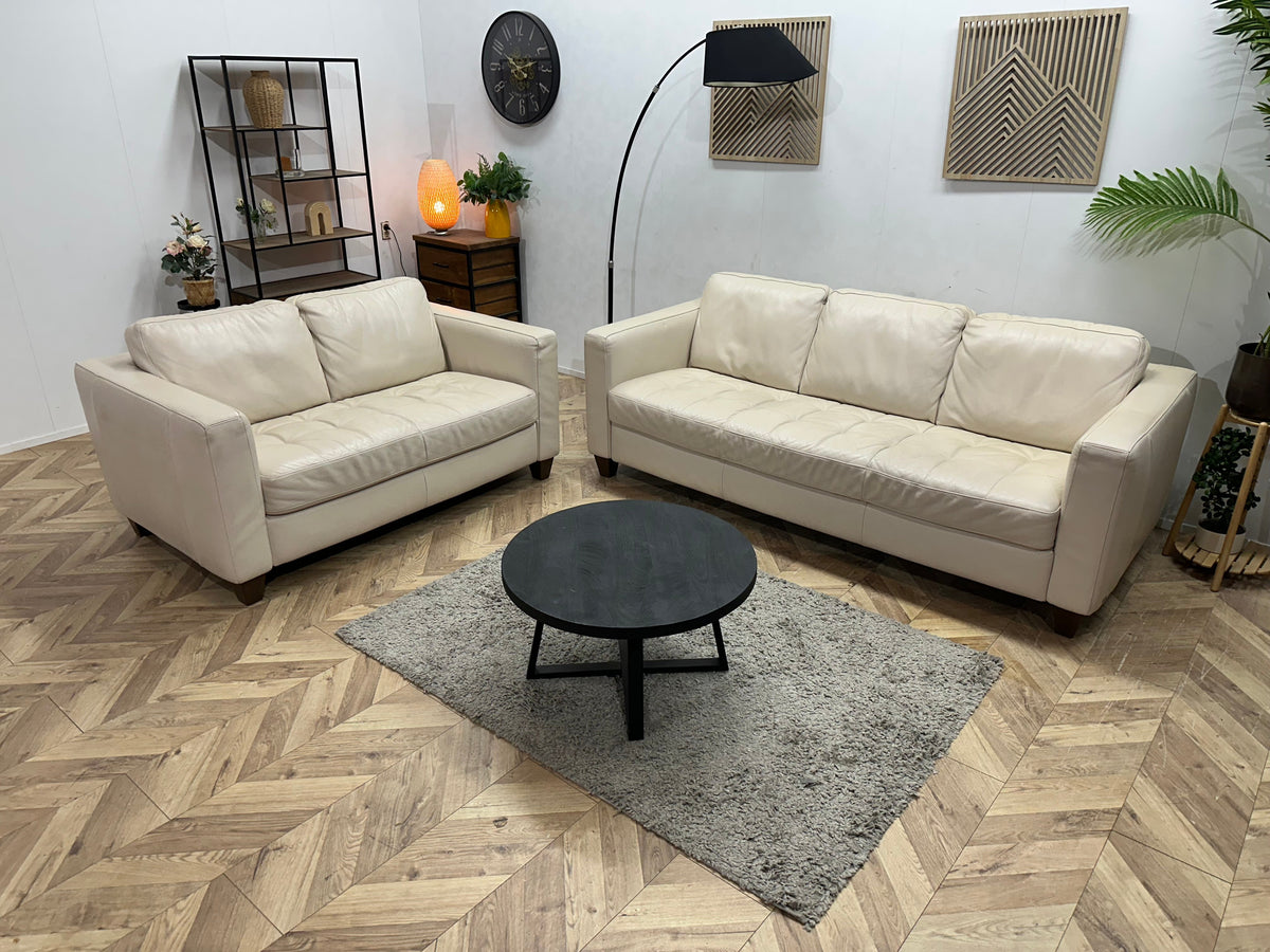 Natuzzi Crème Echt Lederen Zetels Set ~ Losse Rugkussens