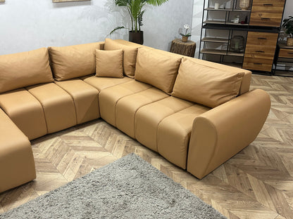Licht Bruine Leather Look U Zetel ~ Slaapfunctie