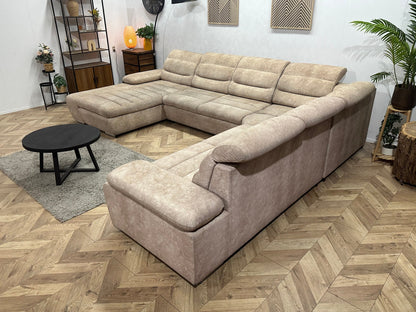 Crème/Beige Suède Stoffen U Zetel ~ Slaapfunctie